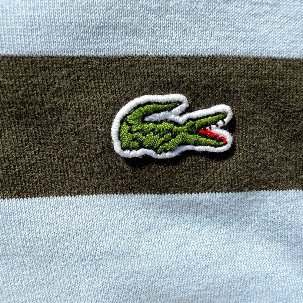 💚🩵Lacoste striped rugby short sleeve polo shirt snap France design 🇫🇷 men’s 8 🐊